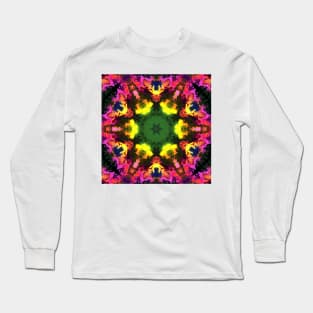 Psychedelic Mandala Flower Yellow Green and Pink Long Sleeve T-Shirt
